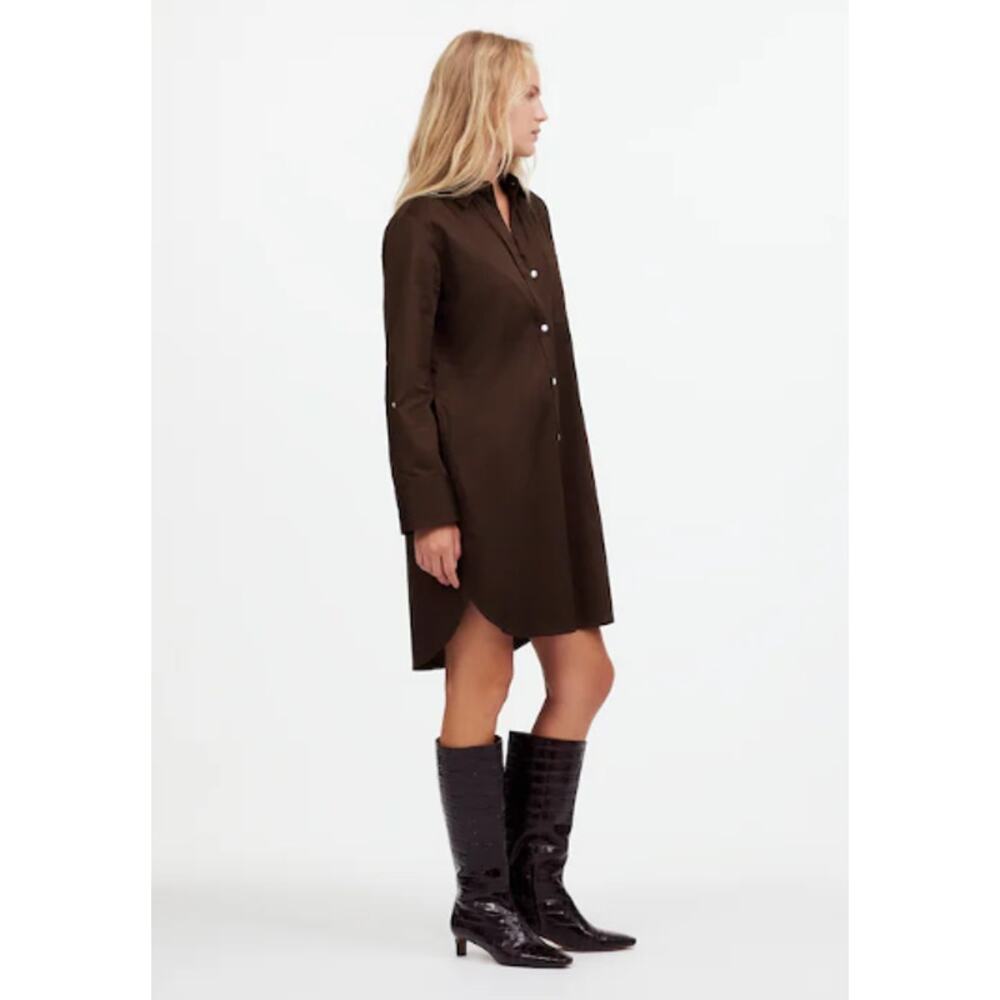 Madewell Y-Neck Relaxed Shirtdress Dark Carob Brown‎ Cotton Roll-Tab Sleeves S